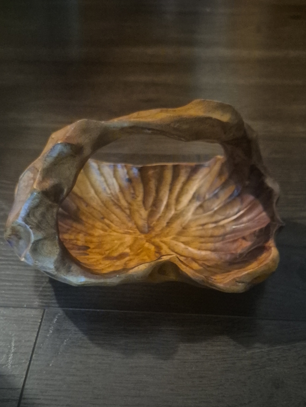Wood Carved Basket With Handle